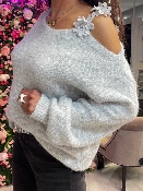 Pull Gris Bretelle  Fleurs