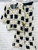 Haut Crochet Noir/Ficelle Manches Courtes
