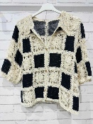 Haut Crochet Noir/Ficelle Manches Courtes