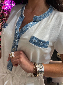 Combi Blanche Col Boutons Denim