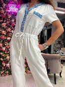 Combi Blanche Col Boutons Denim